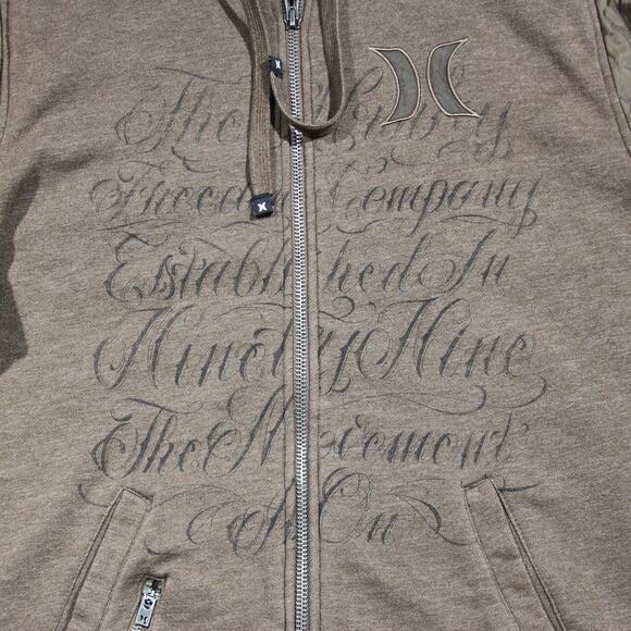 Hurley Quilted Hoodie Mens Large Brown Quilted Sleeves Surf Y2K Retro Full Zip - Picture 4 of 8